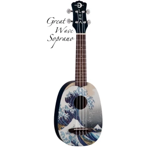 LUNA UKE GWS - укулеле, корпус 'pineaple', с чехлом, рисунок 'Большая волна' художника Хокусай
